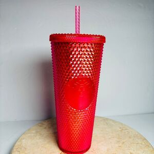 2019 Starbucks Hot Neon Pink Studded Tumbler Cold Cup‎ & Straw 24 oz Venti Drink